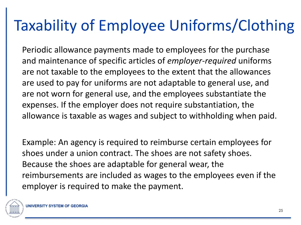 taxability of employee uniforms clothing