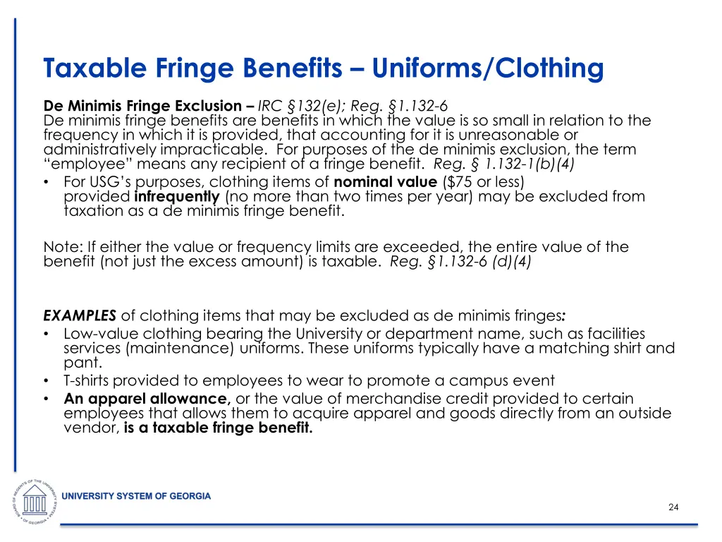 taxable fringe benefits uniforms clothing 1