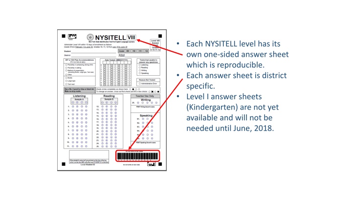 each nysitell level has its own one sided answer