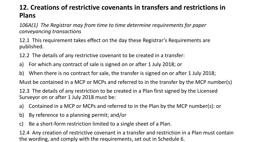 12 creations of restrictive covenants