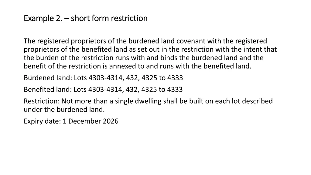 example 2 example 2 short form restriction short