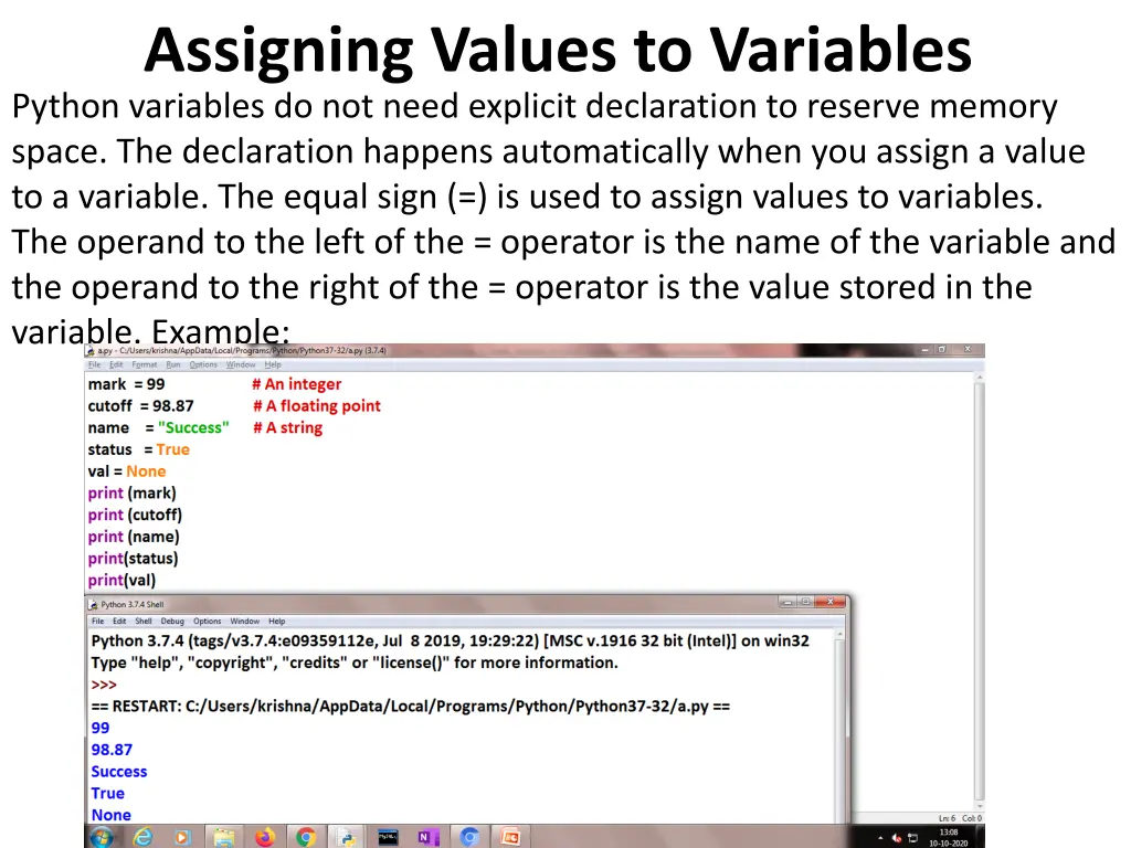 assigning values to variables python variables