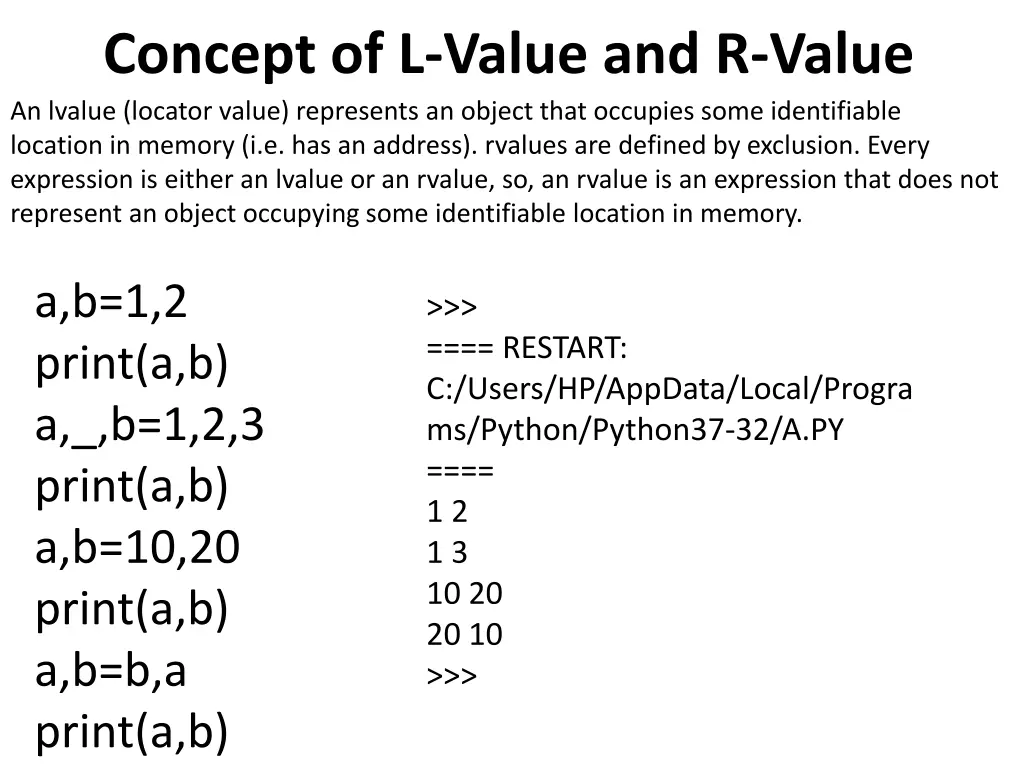 concept of l value and r value an lvalue locator