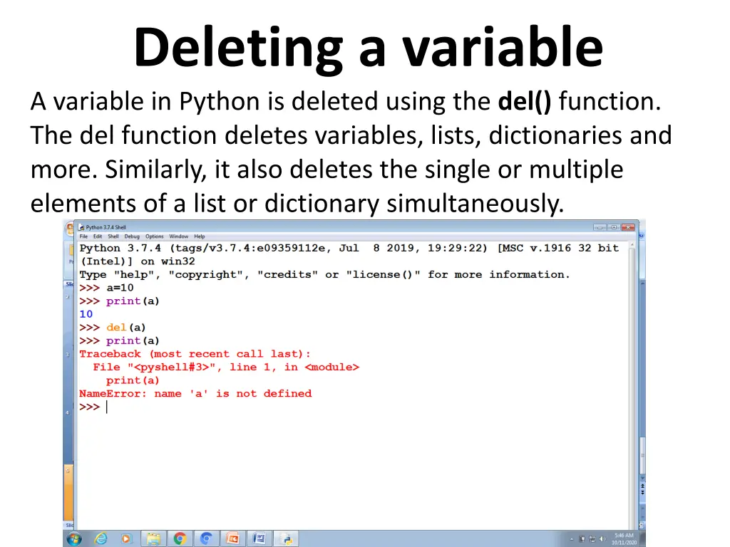 deleting a variable a variable in python