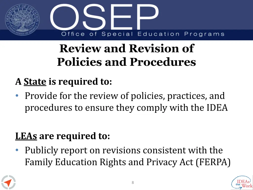 review and revision of policies and procedures