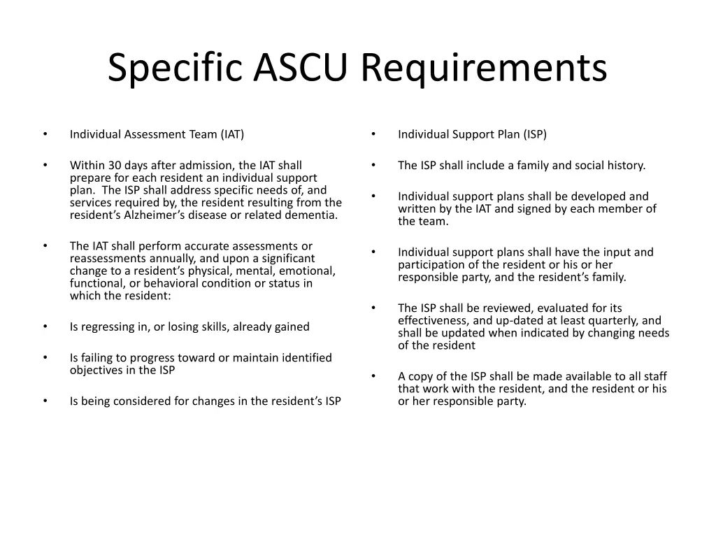 specific ascu requirements 1