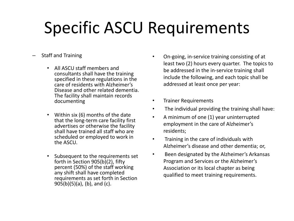 specific ascu requirements 6