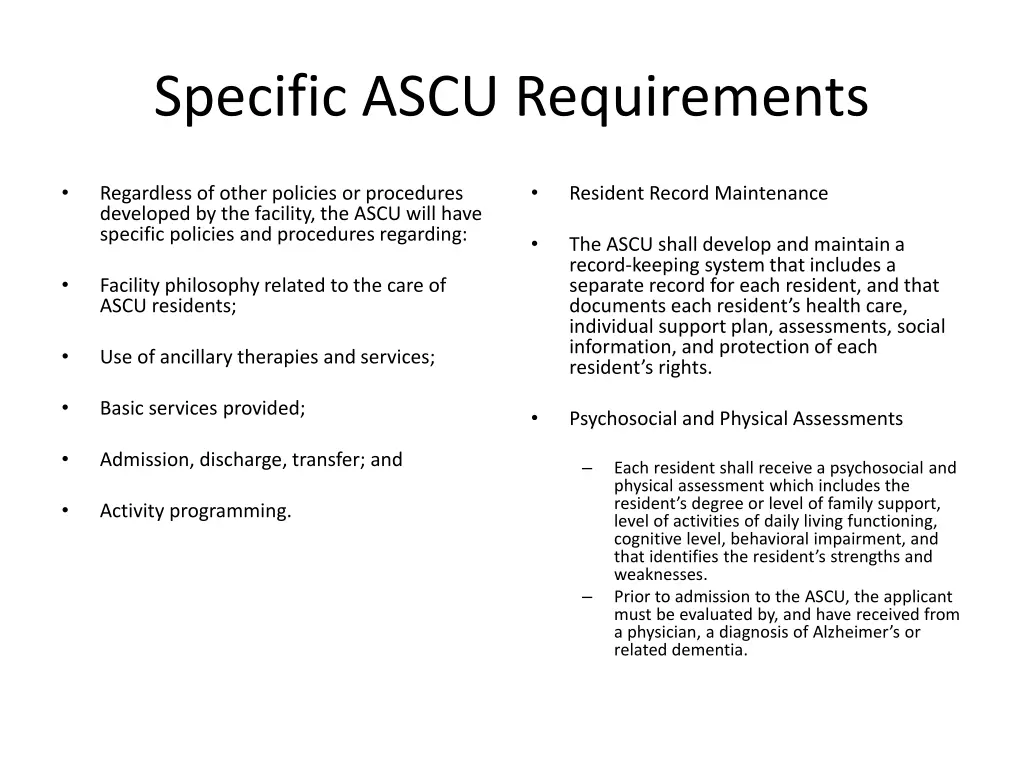 specific ascu requirements