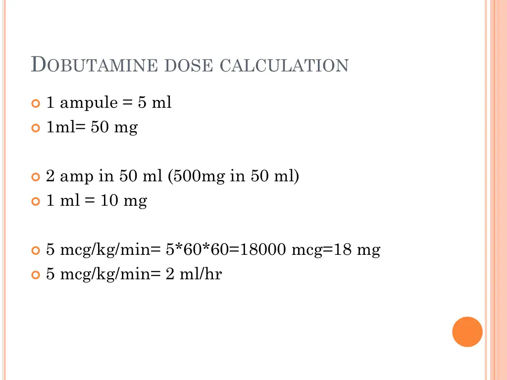 d obutamine dose calculation