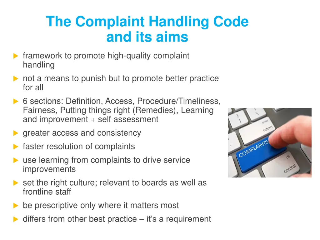 the complaint handling code and its aims