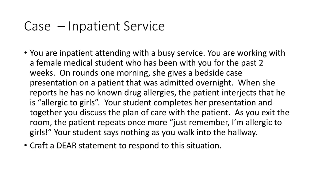 case inpatient service