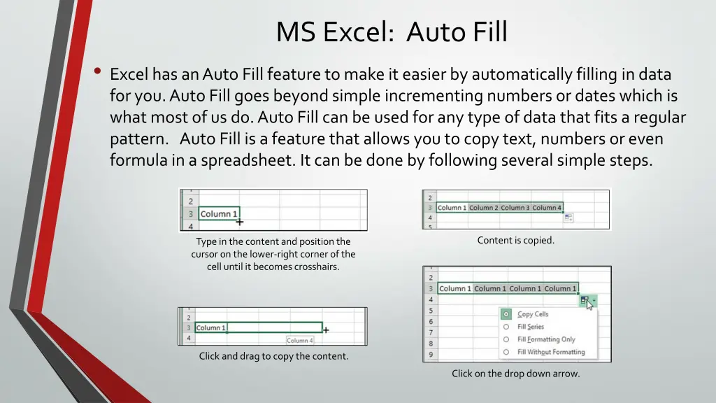 ms excel auto fill