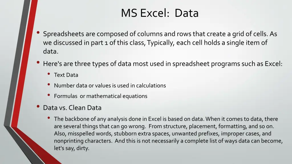 ms excel data