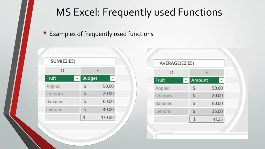 ms excel frequently used functions 1