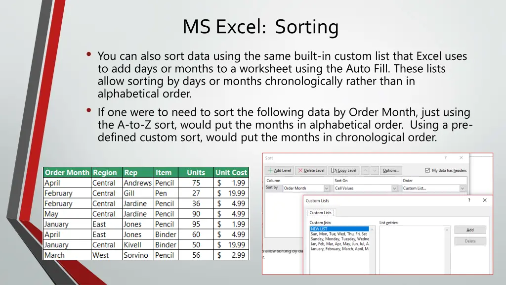 ms excel sorting 2