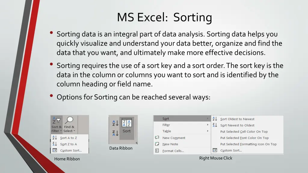 ms excel sorting