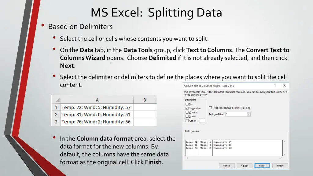 ms excel splitting data based on delimiters