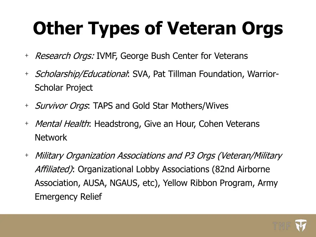 other types of veteran orgs