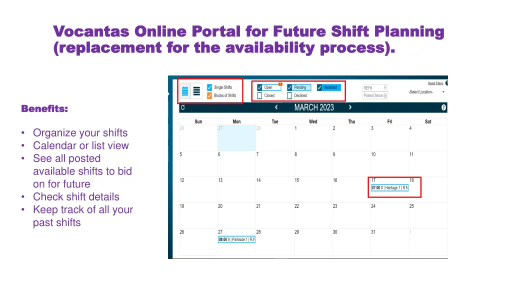 vocantas online portal for future shift planning