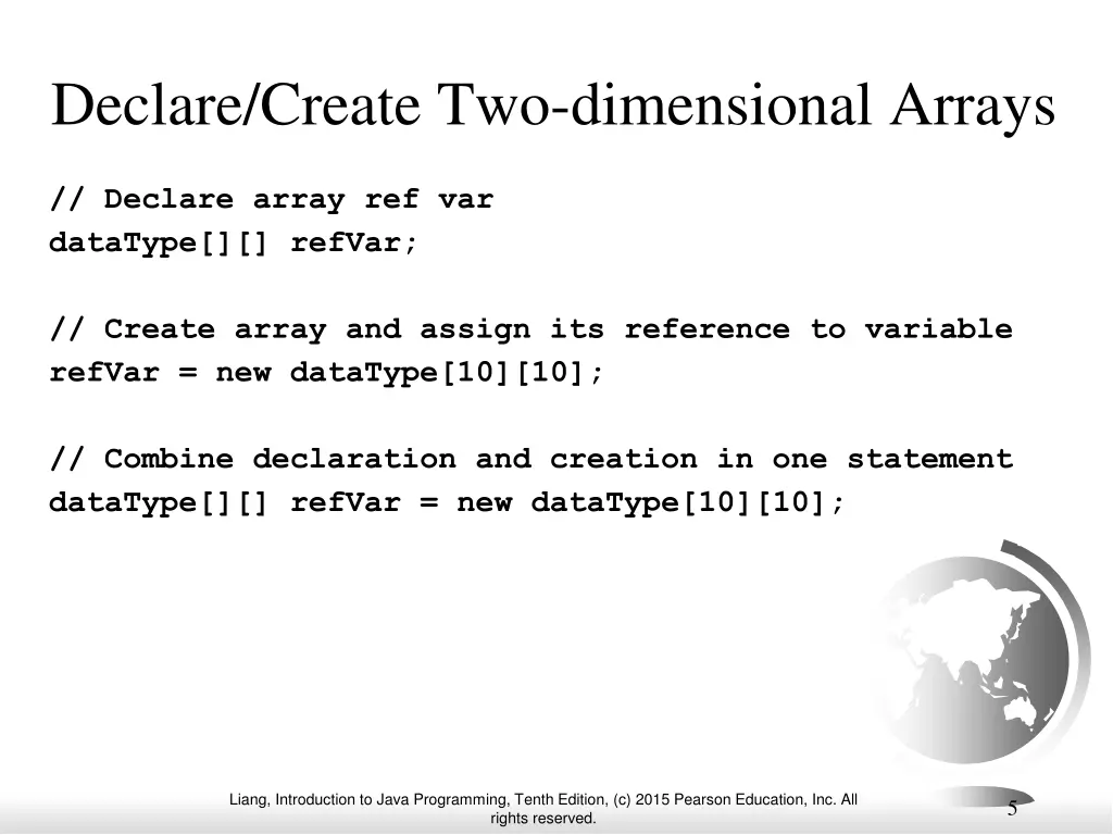 declare create two dimensional arrays