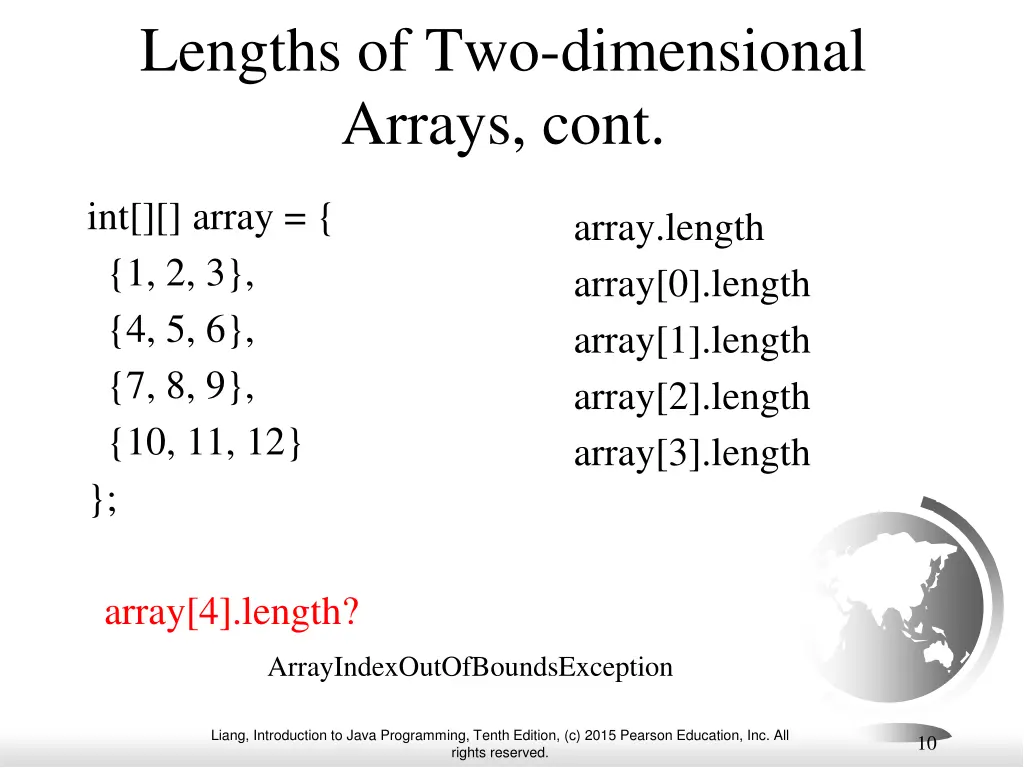 lengths of two dimensional arrays cont