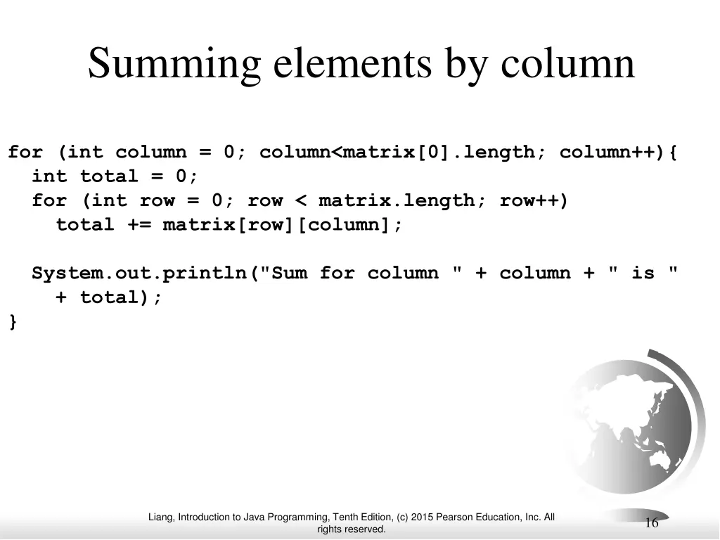 summing elements by column