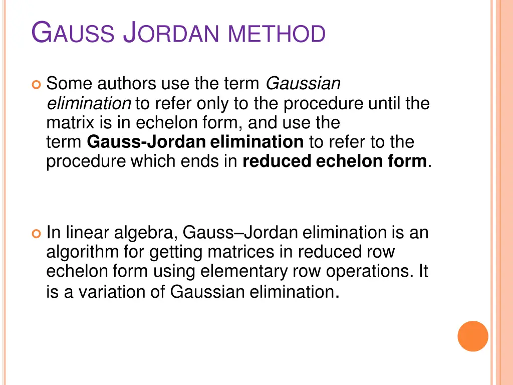 g auss j ordan method