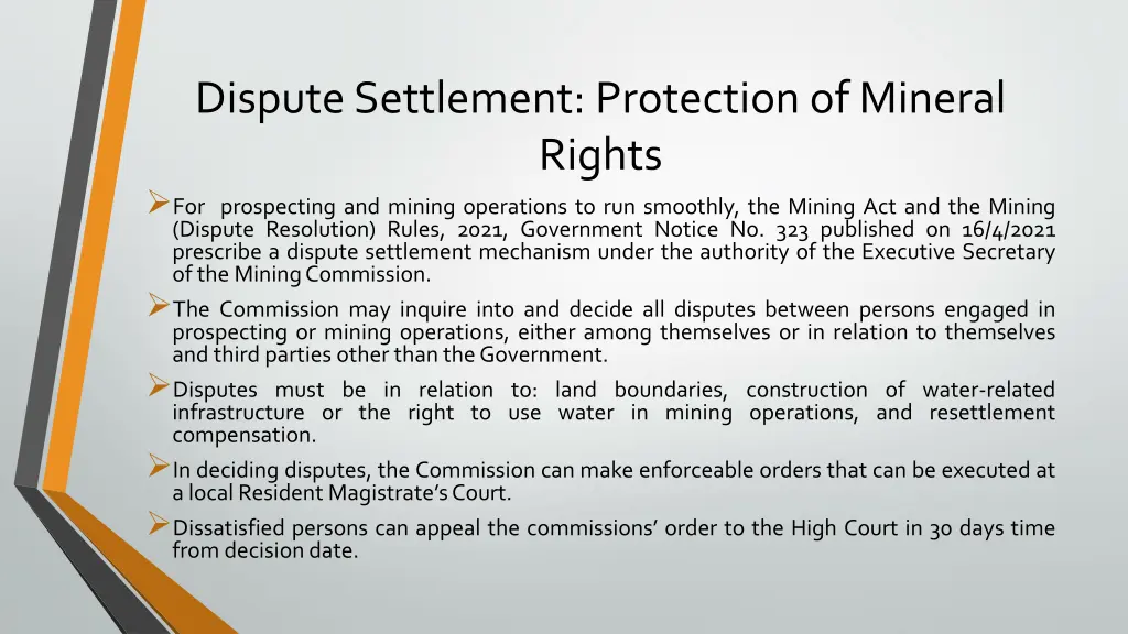 dispute settlement protection of mineral rights