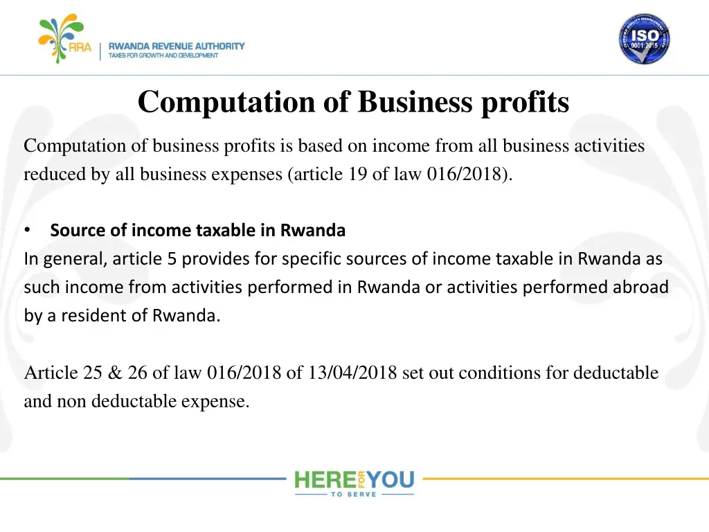 computation of business profits