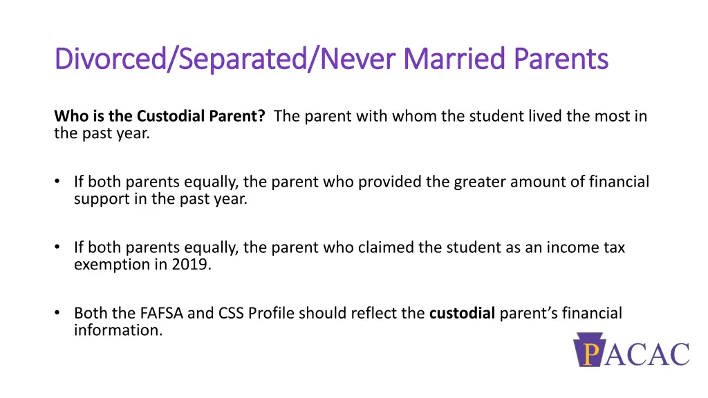 divorced separated never married parents divorced