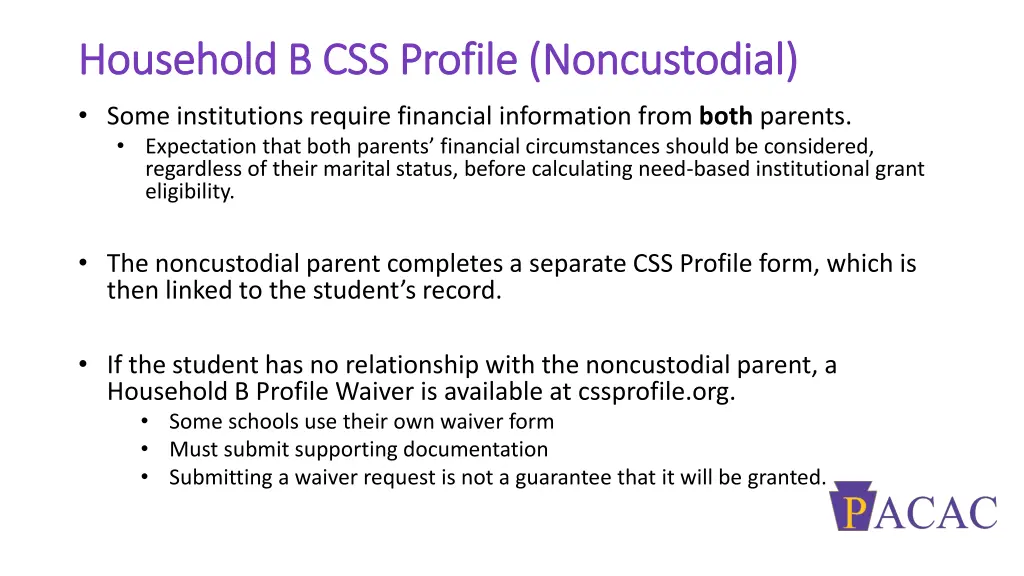 household b css profile noncustodial household