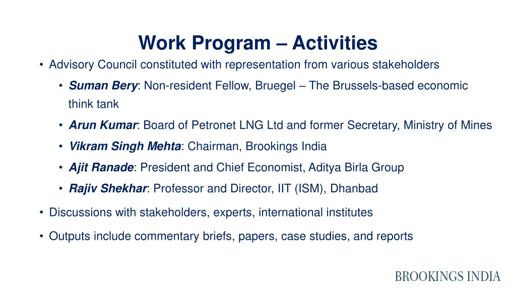 work program activities advisory council