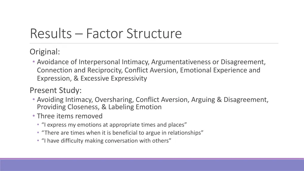 results factor structure