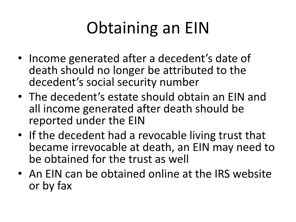 obtaining an ein