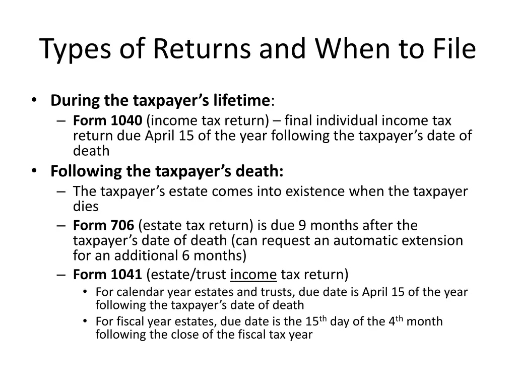 types of returns and when to file