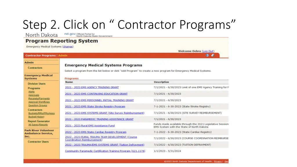 step 2 click on contractor programs