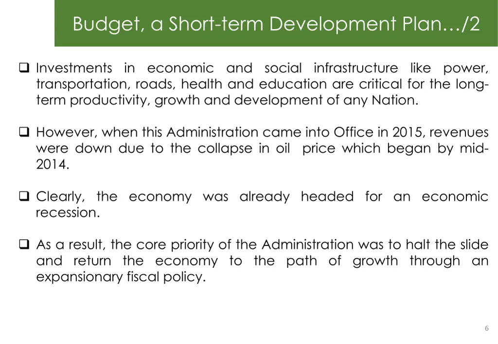 budget a short term development plan 2