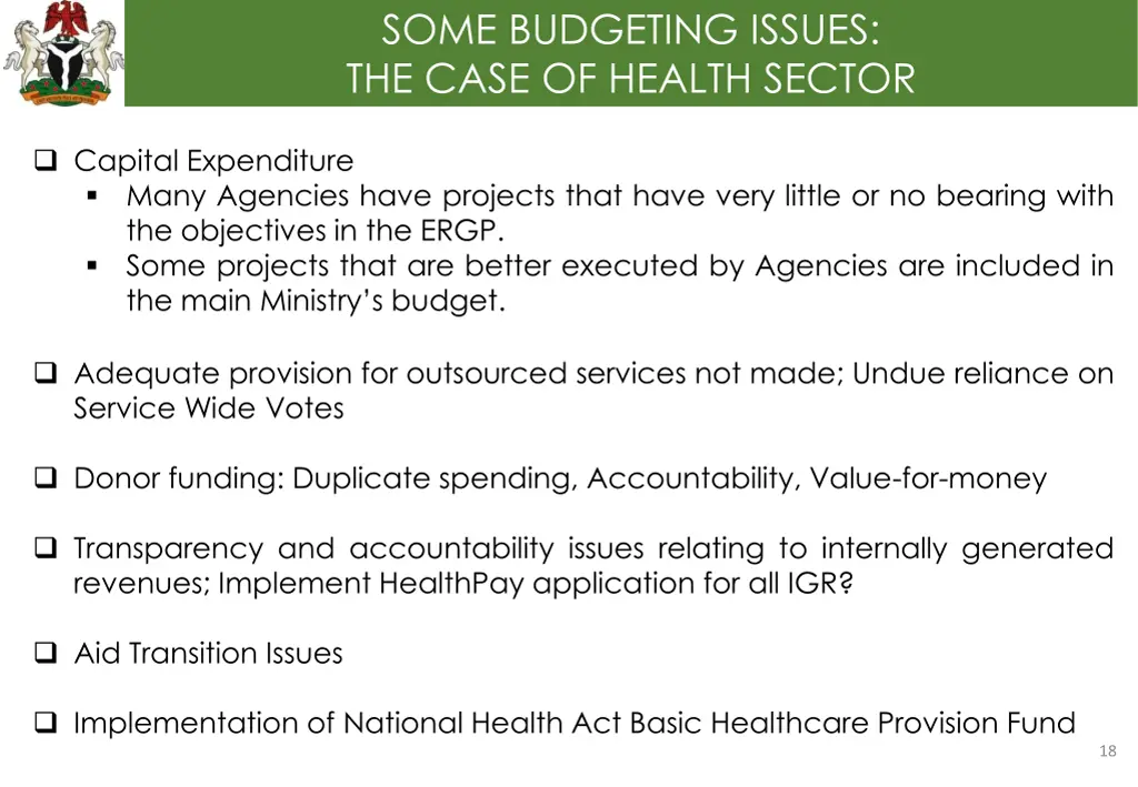 some budgeting issues the case of health sector 1