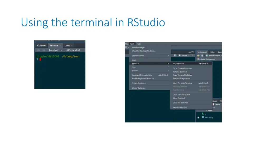 using the terminal in rstudio