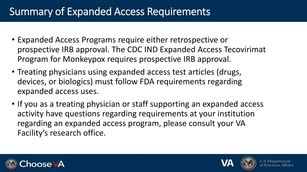 summary of expanded access requirements summary