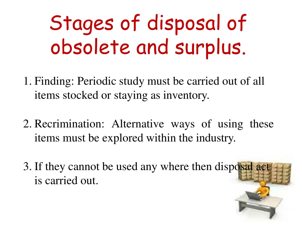 stages of disposal of obsolete and surplus