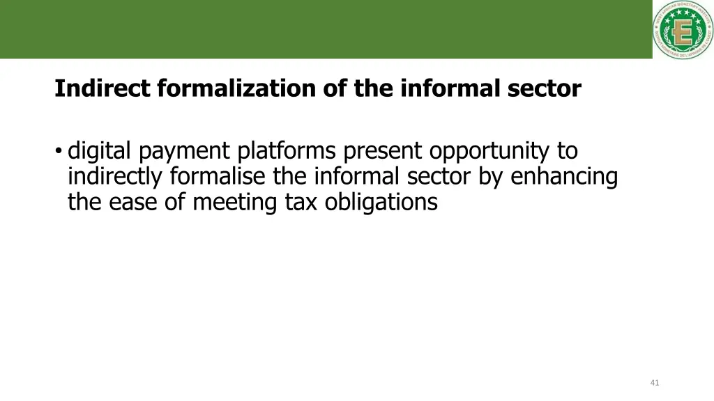 indirect formalization of the informal sector