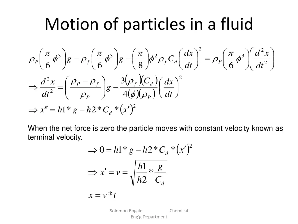 motion of particles in a fluid 2