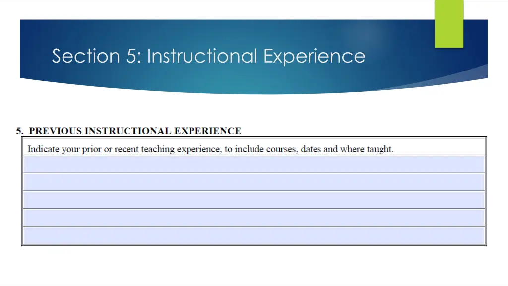 section 5 instructional experience