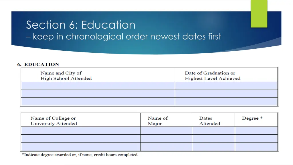 section 6 education keep in chronological order