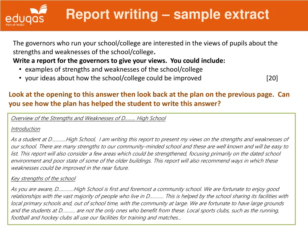 report writing sample extract