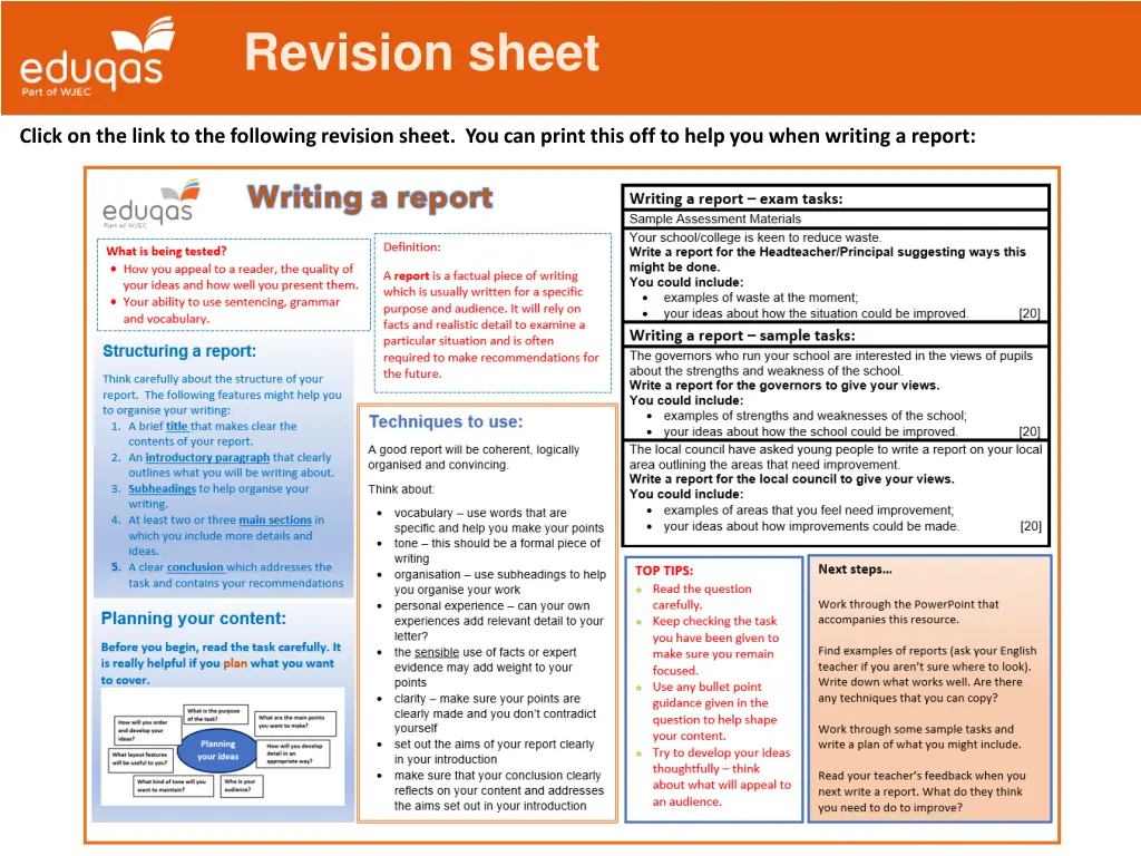 revision sheet