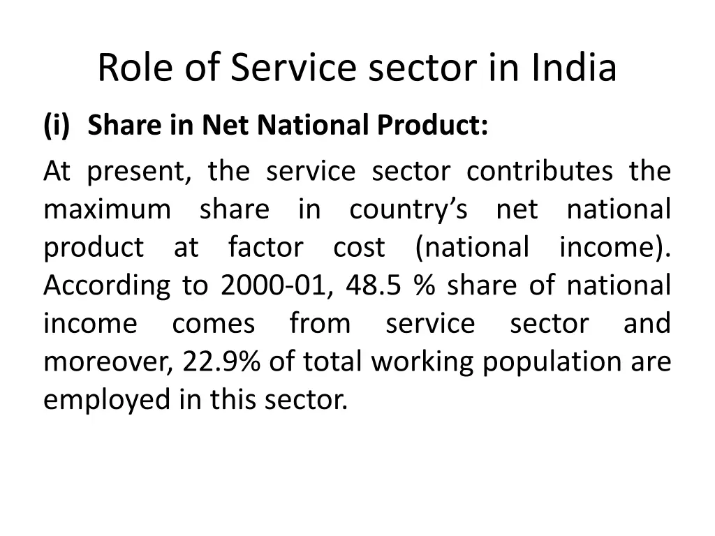 role of service sector in india