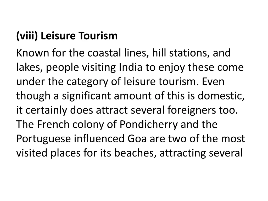 viii leisure tourism known for the coastal lines