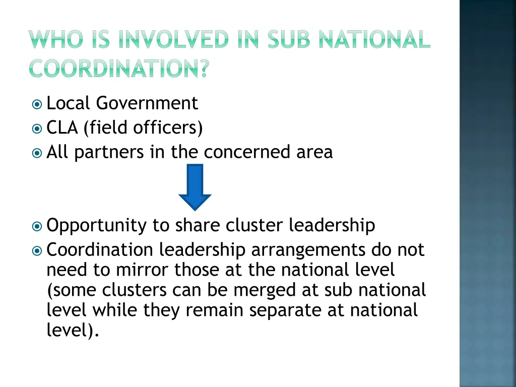 who is involved in sub national coordination